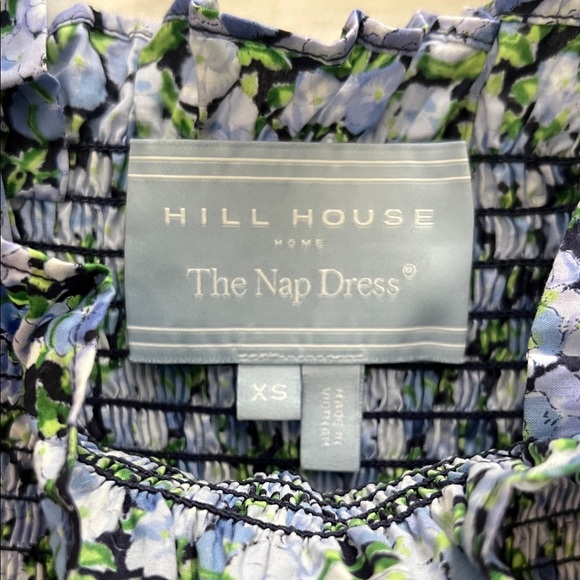 HILL HOUSE The Ellie Smocked Nap Midi Dress in Pansy in Blue Multi Cotton - Picture 3 of 6